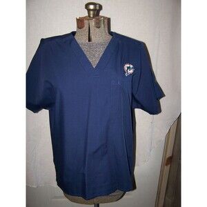 Landau. UNISEX Scrub V-Neck Top (7502).   Navy (BNP).MED .NEW W/POCKETS